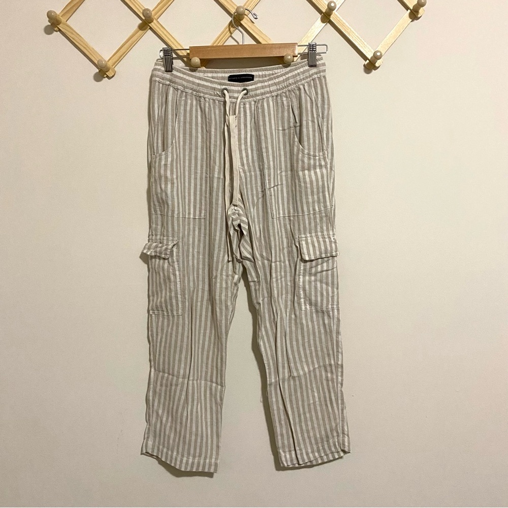 Sanctuary x Anthropologie Tan Linen Blend Striped Pants size Small